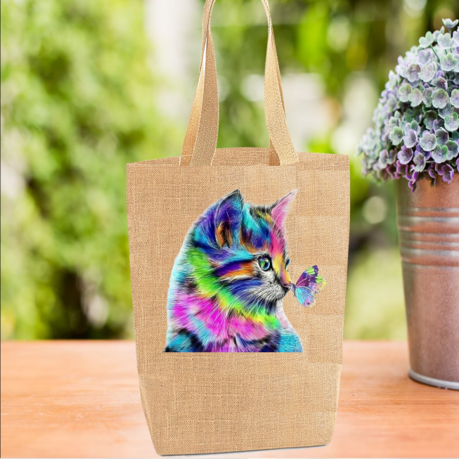 Cat Tote Bag, Cat Bag, Personalised Tote Bag, Burlap Tote Bag